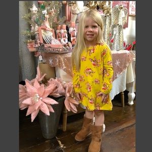 Mustard yellow floral print Toddler hi-lo dress